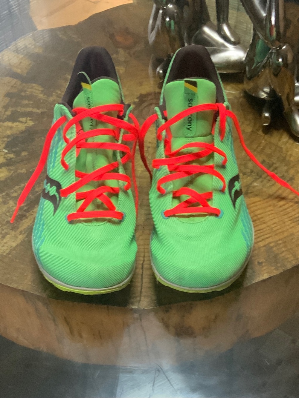 Saucony Bright Green Running Shoes with Neon Orange-Red Laces